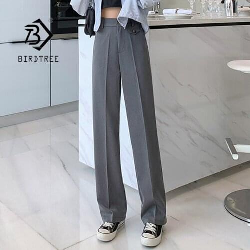 Spring Summer Women Plus Size Floor-Length Suit Pant Plain All Match High Waist Loose Casual Straight Office Pants Lady B18444X