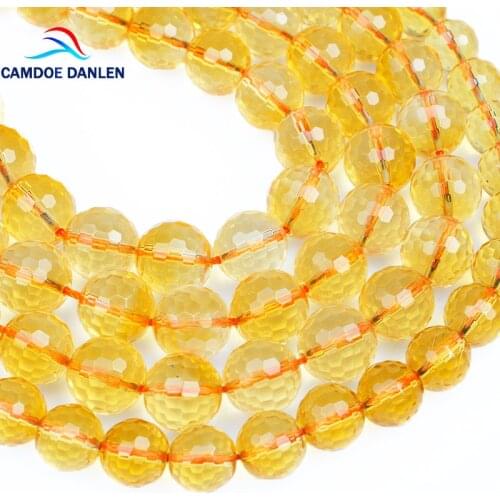 CAMDOE DANLEN Natural Rock Crystal Beads Faceted Citrines Round Loose Beads 6/8/10/12MM Diy Fashion Jewelry Making Wholesale