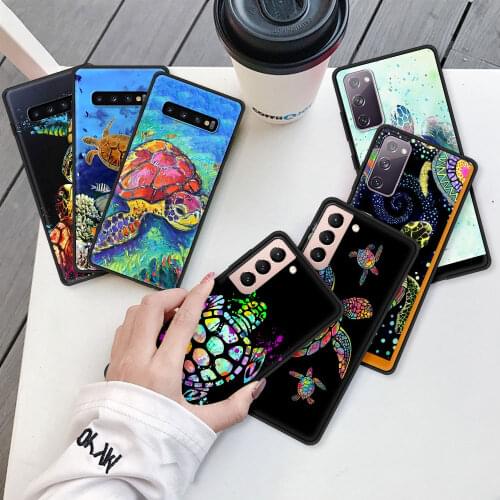 Case For Samsung Galaxy S20 FE S21 Ultra S10 Lite S9 S8 Plus S10e Luxury Ultrathin Black Phone Cover Shell Cute Turtles Painted