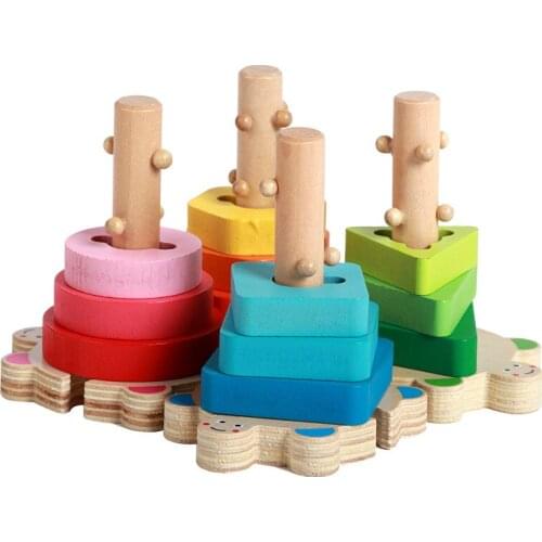 Wooden Children Building Blocks Intelligence Color Shape Matching Set of Columns Three-dimensional 3D Puzzle