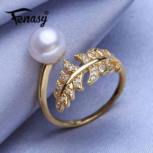FENASY Natural Freshwater Pearl Rings For Women Bohemian Adjustable Gold Color Ring Female Party Wedding Jewelry