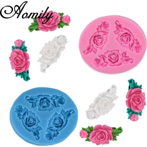 Aomily Rose Flowers Shape Cake Molds DIY Fondant Molds Pastry Chocolate Candy Jelly Cake Mould Silicone Mold Cookie Baking Tools