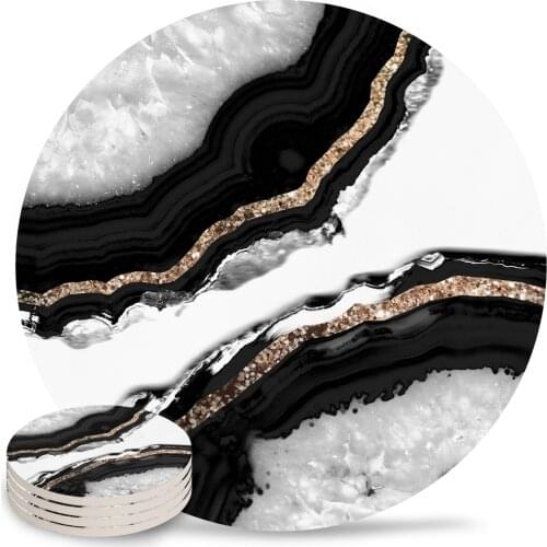 Agate Glitter Glam Marble Texture Ceramic Coasters Waterproof Tea Cup Mat Modern Home Decor Coasters for Glasses