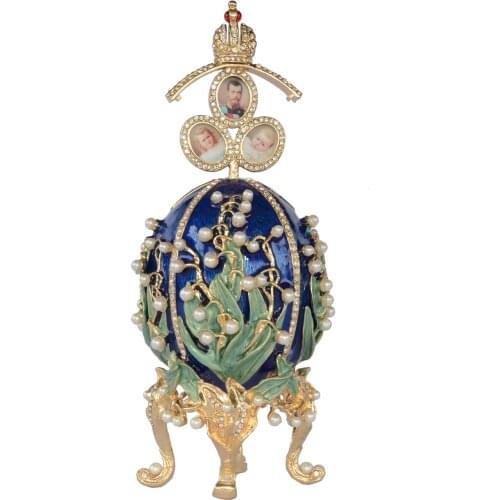 Russian Style Egg Lily Valley Flowers with Crown & photo frame box metal crafts birthday/Christmas gift collectible