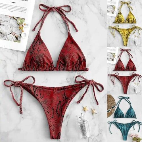 Sexy Snake Print Bikini Set High Cut V Neck Two Pieces Swimwear Women Swimsuit Female Brazilian Bikini Bather Bathing Suits L713