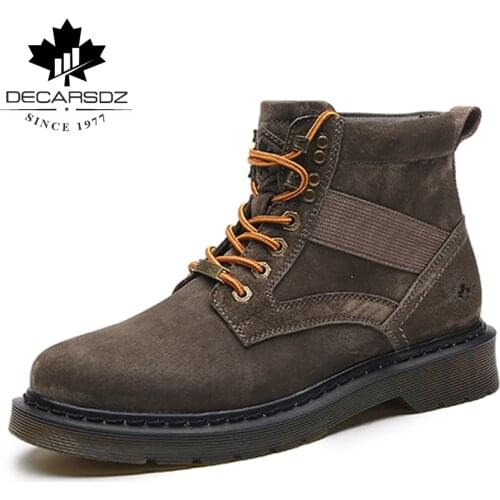 DECARSDZ 2021 Mens Boots Casual boots For Men 100% Genuine leather Comfy Mens Boots Fashion Male Shoes