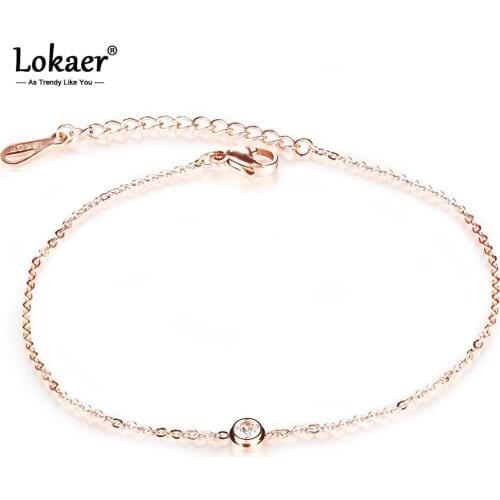 Lokaer Cubic Zirconia Anklet Foot Jewelry Rose Gold Color Anklet Bracelet Leg Chain Stainless Steel Anklets Women Jewelry A19034