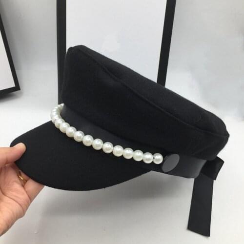 About web celebrity style wool navy hat popular pearl decoration elegant fashion cap bowknot is light and decoration Visors