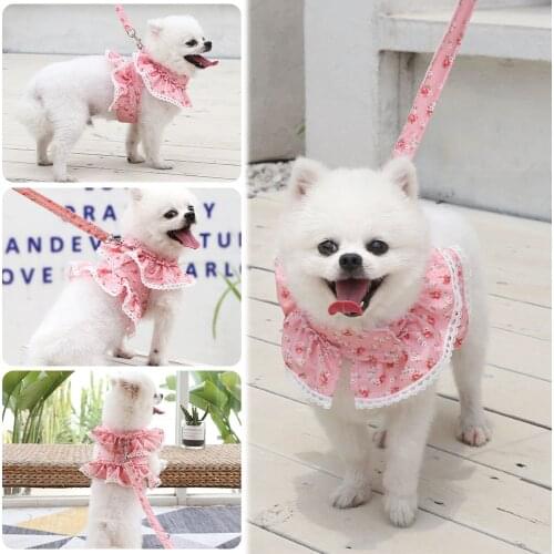 Cute Dog Harness Vest Breathable Dog Harness Sweet Clothes Leash for Dogs Cats Puppy Collar Cat Pet Dog Floral Print Chest Strap