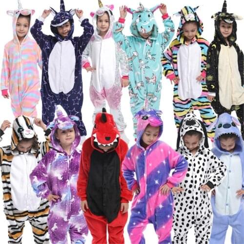 Kigurumi Children unicorn pajamas Winter Flannel Animal Kids pajamas Licorne Panda Pajamas set Boy Girl Pyjamas