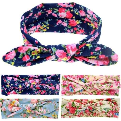 Yundfly Baby Girls Flower Print Headbands Children Infant Cute Rabbit Ear Headwraps Cotton Blend Bow Kont Hair Accessories