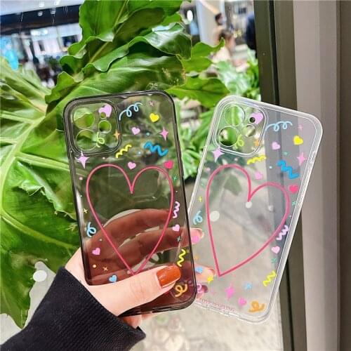 Transparent Phone Cases For iphone 12 11 Pro Max MINI XS XR X 8 7 Plus SE 2020 Polka Dot Love Heart Clear Back Cover Case