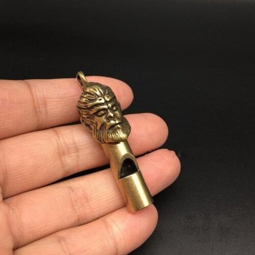 Collectable Chinese Brass Carved Animal Zodiac Monkey Head Whistle Exquisite Small Pendant Statues