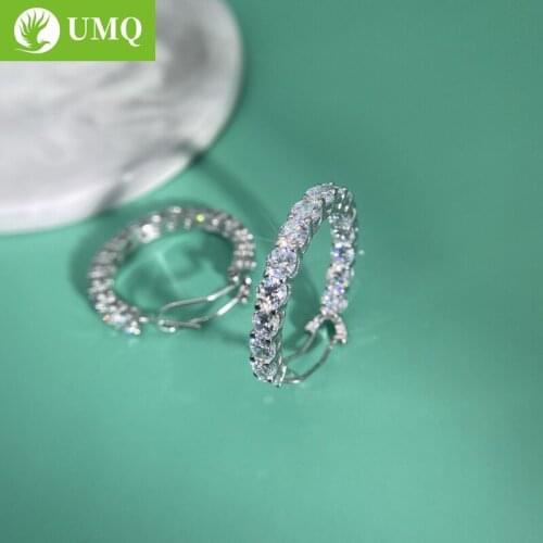 UMQ Luxury 925 Stering Silver Shiny Moissanite Hoop Earrings Statement Sparking 5A+ Zircon Earring Bridal Wedding Jewelry Gift