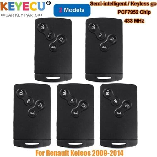 KEYECU 5Pcs Smart Card Remote Control Car Key for Renault Koleos 2009 2010 2011 2012 2013 14, 4 Buttons - 433MHz - PCF7952 Chip