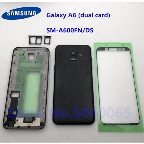 Back Battery Cover With Button For Samsung Galaxy A6 SM-A600FN/DS A600 2018 Rear Door Full Housing A6 dual card Sticker