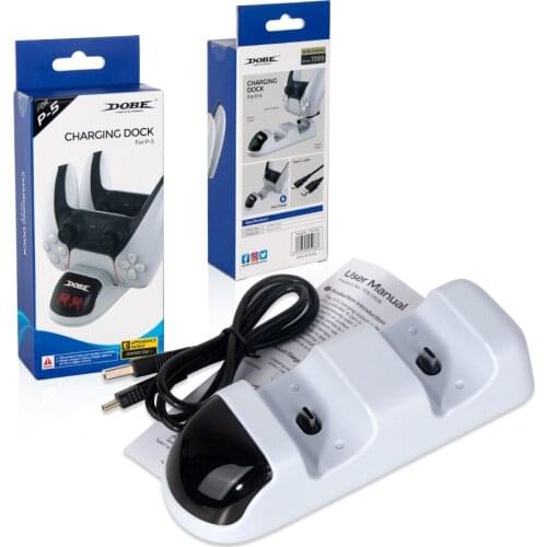 Dual Slot LED Display Gamepad Charger Station Stand Fast Charging Dock Base with Type C Adapter for PS5 Wireless Game Controller