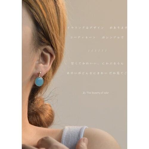 925 Silver Needle Plated 14K Gold Round Earrings Female Blue Stud Earrings Korean Earrings Earrings for Women Earings Studs