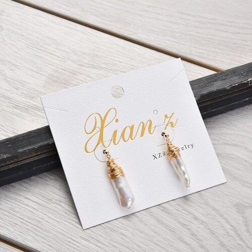 WT-MPE001 WKT Natural Pearl Earrings Gold Filled Wire Wrapped Freshwater Pearl Earring Women Fashion Earrings Jewelry