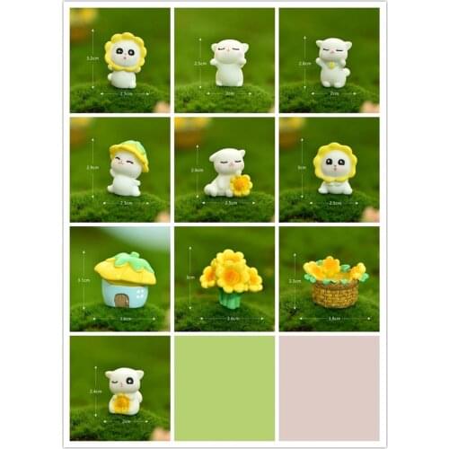 ZOCDOU 1 Piece Creative Cartoon Sunflower Cat Small Statue Little Figurine Crafts Figure Ornament Miniatures