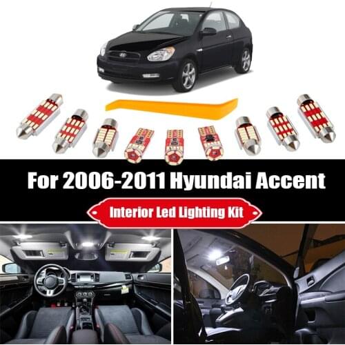 10pcs For 2006-2009 2010 2011 Hyundai Accent White Car LED Lights Interior Package Kit Map Dome Trunk Cargo License Lamp