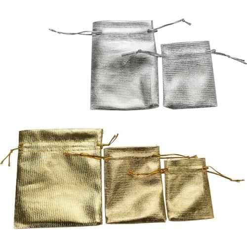10Pcs Gold & Silver Organza Drawstring Jewelry Gift Bag,Party Holiday Bags & Pouches New Year Christmas/Wedding Gift 3Sizes