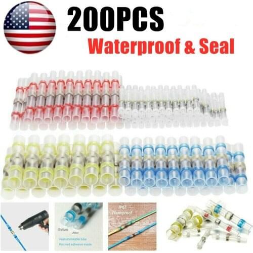 200PCS 10-26AWG Waterproof Solder Seal Sleeve Splice Terminals Heat Shrink Electrical Wire Butt Connectors Kit 0.5-6.0mm2