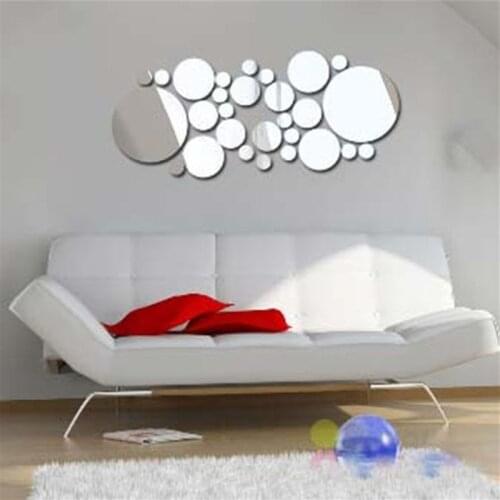 28pcs 3d Acrylic Mirror Wall Stickers Living Room Bedroom Bathroom Home Decoration Silver Round Shape Mirrored Wall Decals