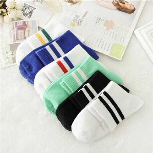 Fashion 5 Pairs/ Lot Fashion Autumn Winter Sock Thick Cotton Teenagers Motion Stripe Socks Tide 6 Sweet Color Motion Women Sock