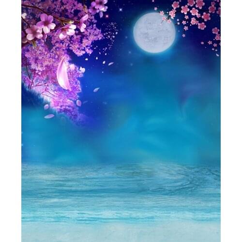 5x7ft Purple Flowers Moon Photography Backdrops Photo Props Studio Background