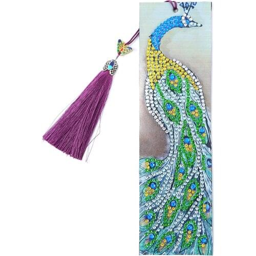 Diamond Painting Bookmark peacock 5D DIY Special Shaped Diamond Art Mosaic Leather Tassel Book Marks Diamond Embroidery