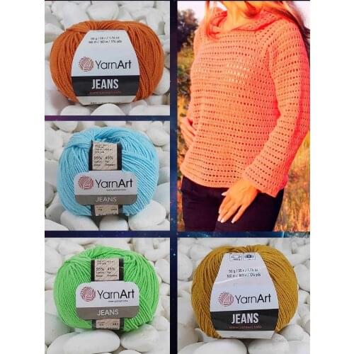 Cotton Knitted Yarn - 50 Color Options - 160 Meters(50gr) - Yarnart Jeans - Polyacryl - Cardigan - Sweater - Blouse - Home Textile - Thin - Amigurumi - Doll - Tricot - Dress - DIY