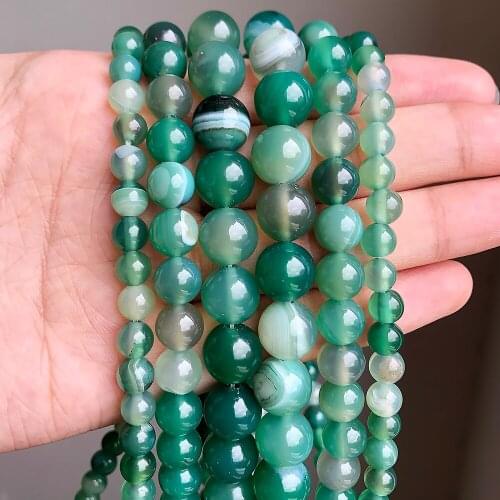 Natural Green Striped Agate Round Stone Loose Spacer Beads For Jewelry Making Diy Earring Bracelet Women Jewelry 4/6/8/10/12mm