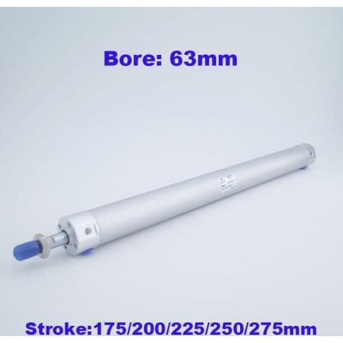 Lightweight Round cylinder SMC type 63mm bore 175/200/225/250/275mm stroke CG1BN Rubber bumper / CG1BA air cylinder cushion