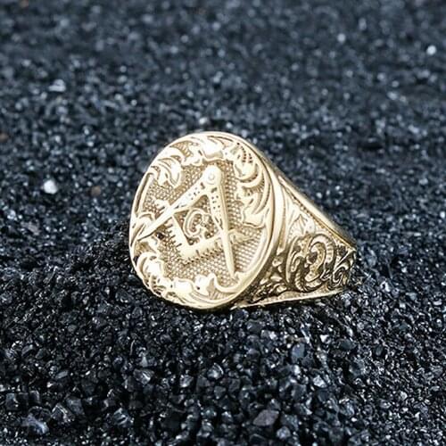 Personality Luxury Retro Masonic Ring Fashion Domineering Mens Gold Color Ring Trend Hip Hop Mens Motorcycle Party Jewelry