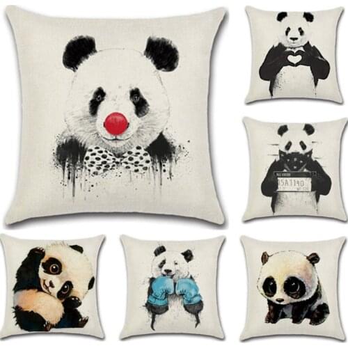 Home Decor Cotton Linen Love panda Pillow Case Sofa Waist Throw Cushion Cover