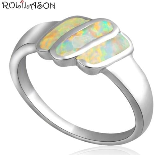Wholesale & Retail New arrival White fire Opal Stamp silver colorRingsopal jewelry USA Size 8 7 6 OR264