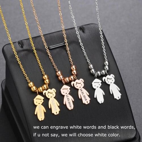 Engrave Necklace Personalized Name Date Child Baby Boy Girl Family Rose Gold Stainless Steel Pendant for Birthday Memorial Gift