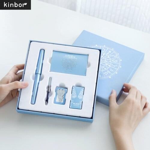 Kinbor X DMBJ Fountain Pen Metal EF Nib Sky Blue Office Gift Box for Business School Office Signature Calligraphy