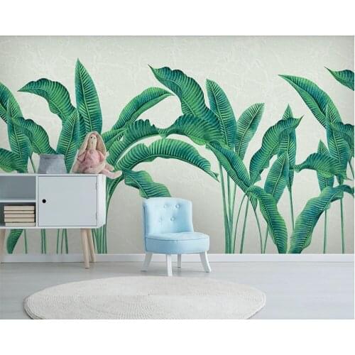 Custom wallpaper modern minimalist hand-painted watercolor plants leaves Nordic background wall-waterproof material