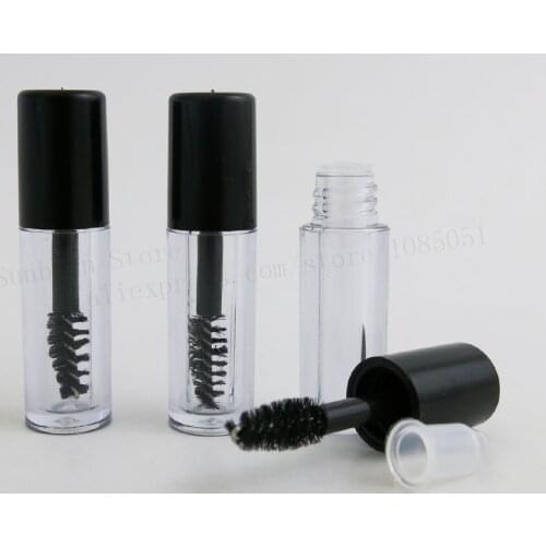 200pcs x Travel 1ml Tiny Cute Empty Clear PS Mascara Tube Vial/Bottle/Container with Black Cap for Eyelash Growth Medium Mascara