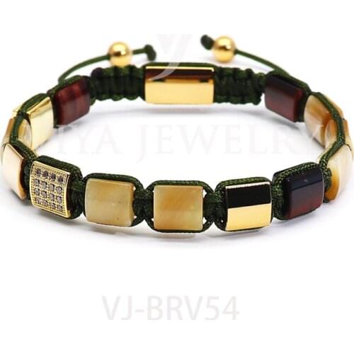 Luxury Gold-color Men Bracelet Golden Tiger Eyes Square Beads & Pave Setting Beads Braided Macrame Bracelet Jewelry For Men Gift