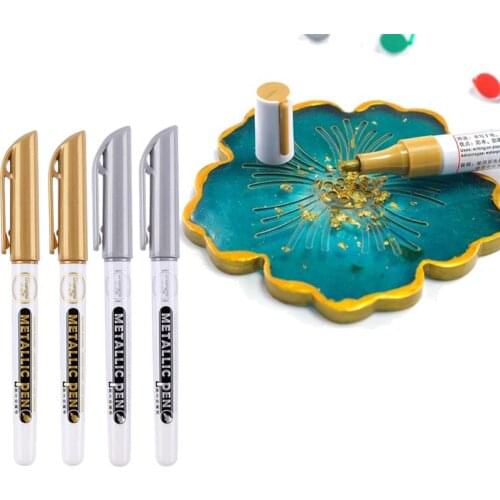 2pcs/Lot DIY Resin Golden Silver Metallic Pen Resin Drawing Pen Acrylic Paint Highlights Permanent Mark For Resin Craft