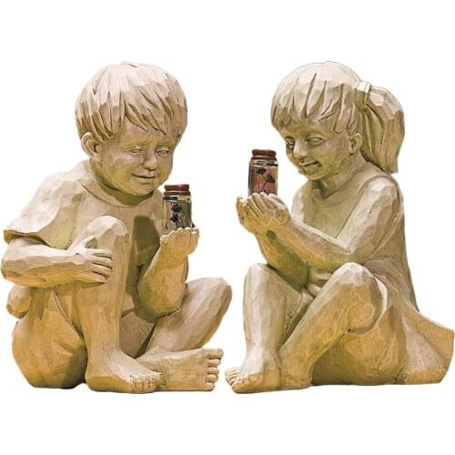 Garden Ornaments Kids Statues Sculpture Child Catching a Lighted Jar Figure Figurine Outdoor Garden Indoor Home Desktop Decor