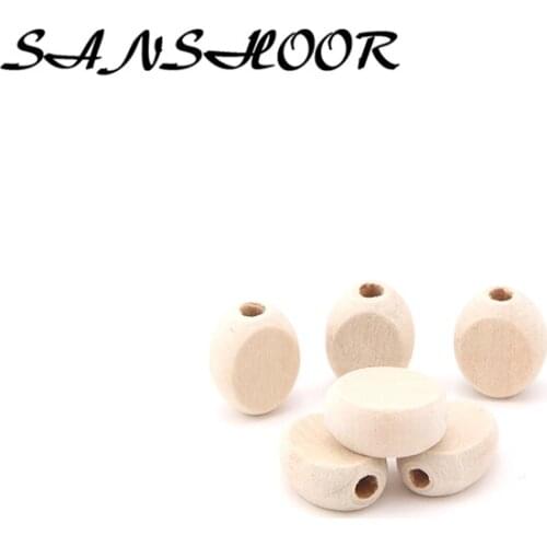 SANSHOOR 17*14mm Unfinished Natural Oval Wood Beads Charms Spacer Beads DIY Jewelry Findings Fit Pendant Necklace As Gifts 30Pcs