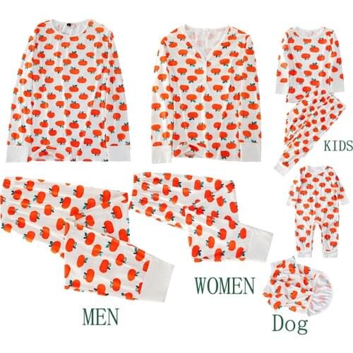 Orange Print Family Matching Loose Pajamas Adult Kid Casual Home Wear Family Matching Clothes Top Pants Parent Baby Clothes Sets