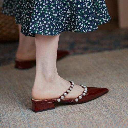 QZYERAI Slippers Women Pointed Toe Sexy Summer Sandals Real Leather Sexy Dress Pumps 2020 New Mules Shoes Female