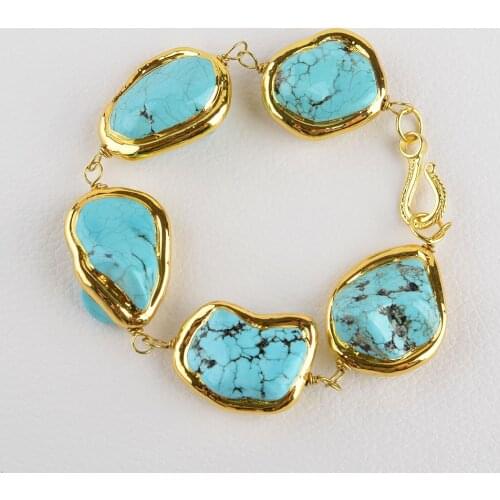 Freeform Blue Turquoise Yellow Gold Plated Bracelet 9