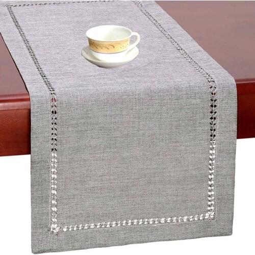 Table Runner Eight-character Hollowed Out Solid Color Imitation Linen