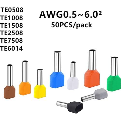 TE0508 TE1008 TE1508 TE2508 TE6014 ouble pipe 0.5~6.0² cold pressed end double line tube shaped insulated tubular terminal